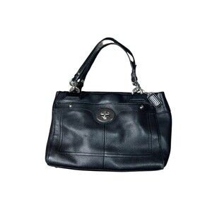 Coach Penelope Black Pebbled Leather Carryall Shoulder Bag Satchel Turn-Lock